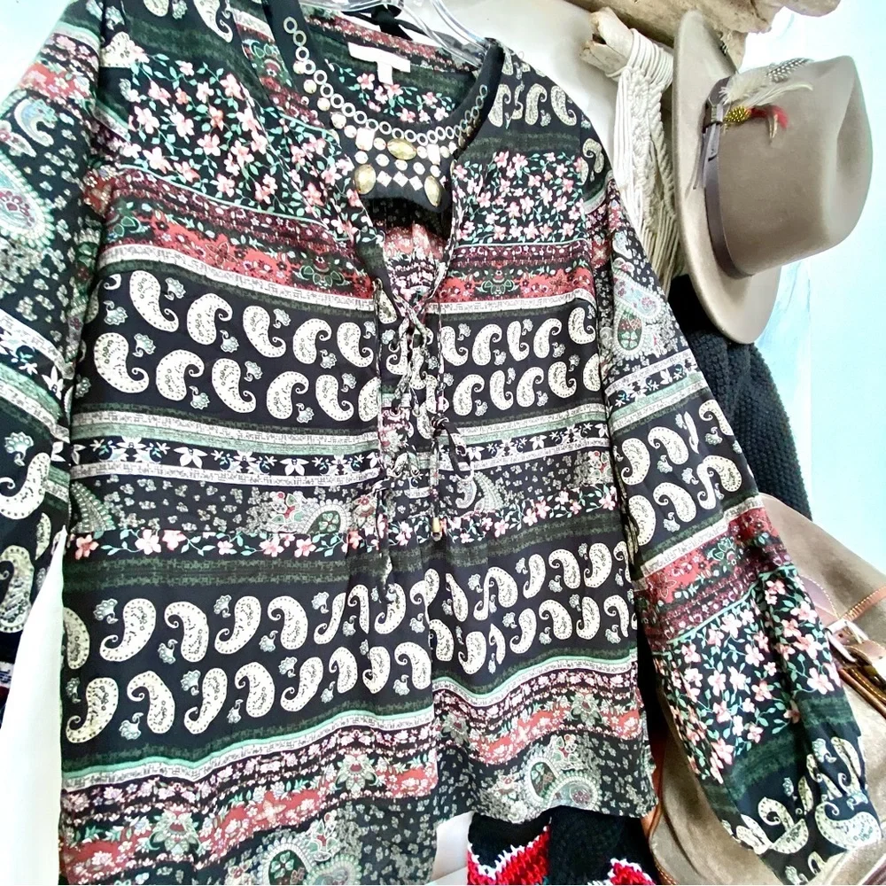 Anthropologie Skies Are Blue Boho paisley blouse w western/Gypsy/prairie vibe - Picture 8 of 10